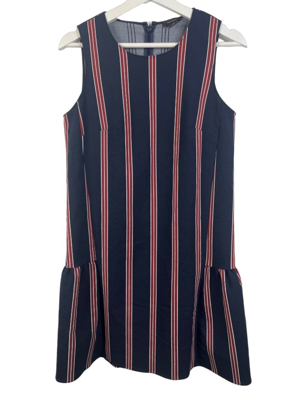 Halogen Dress Womens XS Navy Red Stripe Sleeveless Shift Career Casual